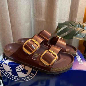 Arizona Big Buckle Natural Leather Patent High Shine Chocolate New W/ Box Sz 38